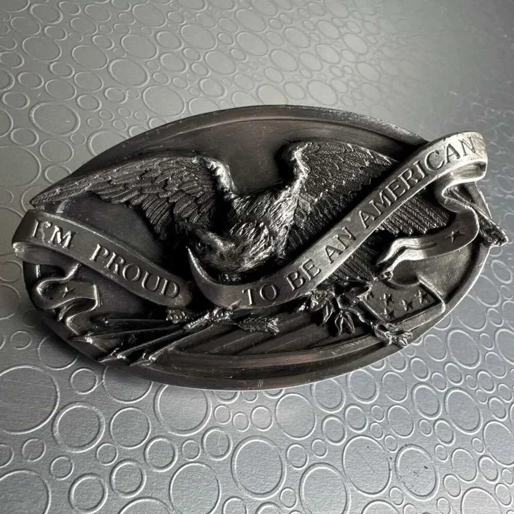 Vintage 1983 Bergamot Brass Works Eagle Belt Buckle Proud To Be An American N146